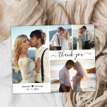 Budget 4 Photo Collage Wedding Thank You Script Flyer<br><div class="desc">Budget, Minimalist Elegant Modern Script 4 Photo Collage Wedding Thank You personalised affordable low budget flyer. Stylish wedding thank you paper template featuring four (4) photo on the front and one photo on the back. With the text "Thank you" in a swirly hand lettered typography script font with swash in...</div>