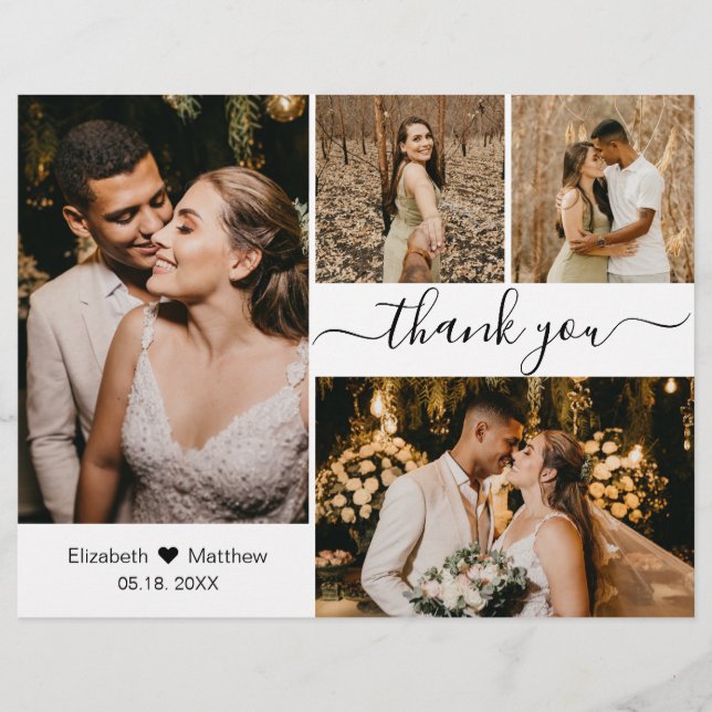 Budget 4 Photo Collage Wedding Thank You Script Flyer (Front)