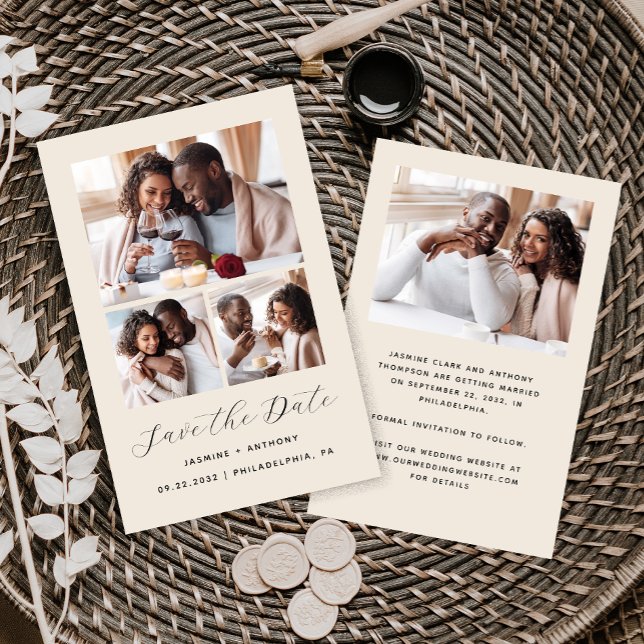 Budget 4-Photo Minimalist Beige Save the Date (Creator Uploaded)