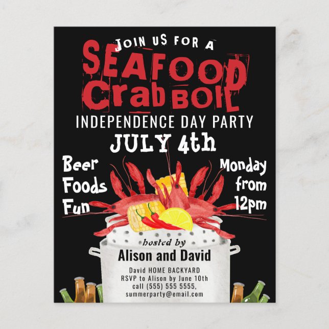 BUDGET 4th of JULY Seafood Boil Party Invitation (Front)