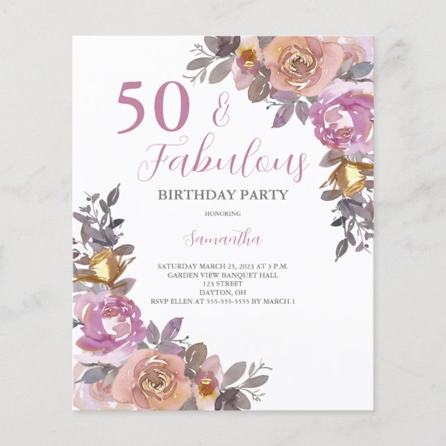 Budget 50 and Fabulous Birthday Party Invitation  (Front)