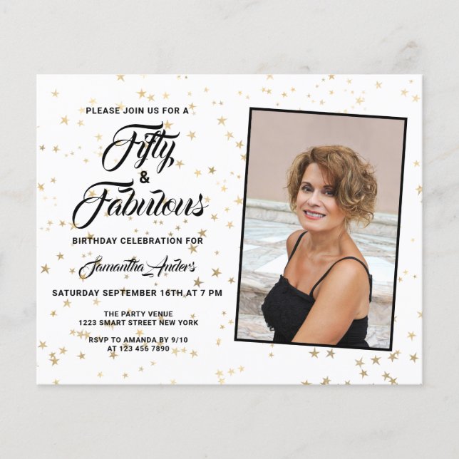 Budget 50 and Fabulous Gold Stars Invitation (Front)