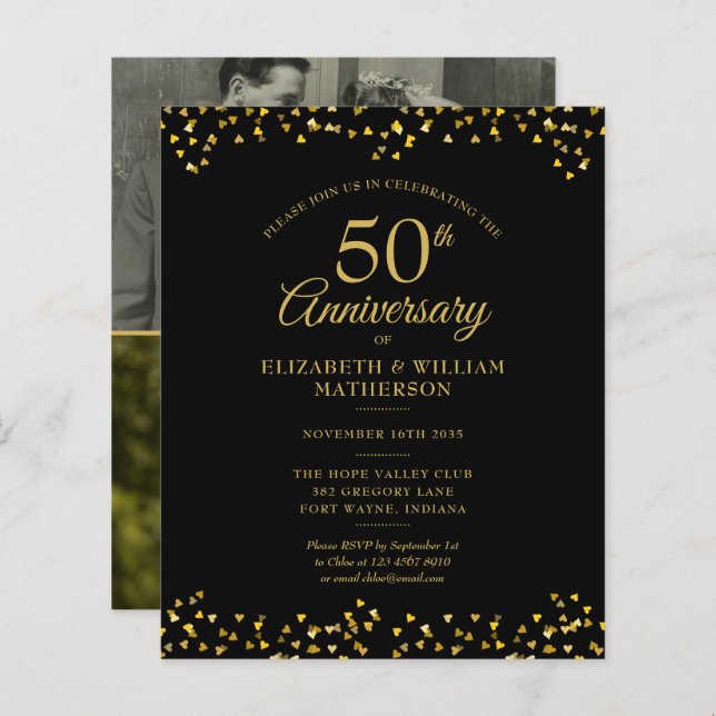 Budget 50th Anniversary Gold 2 Photo Invitation (Front/Back)
