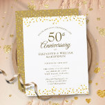 Budget 50th Anniversary Gold Hearts Invitation<br><div class="desc">Featuring delicate golden love hearts confetti. Personalise with your special fifty years golden anniversary information in chic gold lettering. Designed by Thisisnotme©</div>