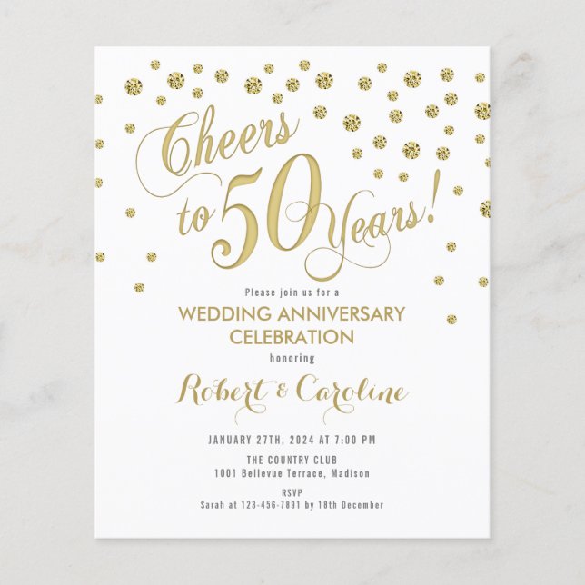 Budget 50th Anniversary - Gold & White Invitation Flyer (Front)