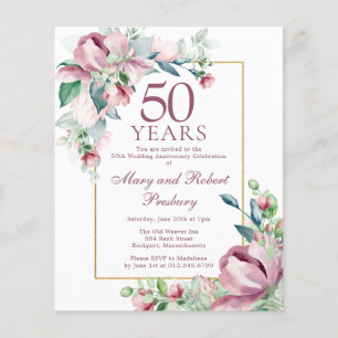 Budget 50th Anniversary Pink Floral Invitation