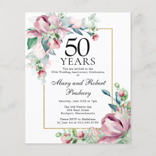 Budget 50th Anniversary Pink Floral Invitation