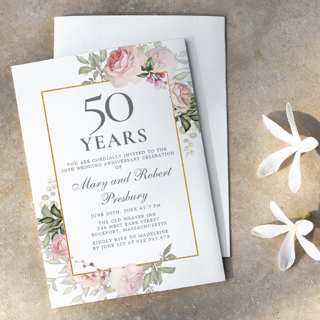 Budget 50th Anniversary Pink Floral Invitation (Creator Uploaded)