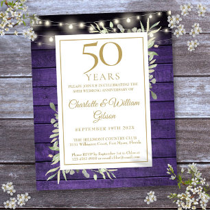 Budget 50th Anniversary Purple Rustic Invitation