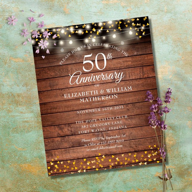 Budget 50th Anniversary Rustic Gold Hearts Invite (Creator Uploaded)