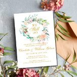 Budget 50th Anniversary Vow Renewal Invitation<br><div class="desc">Featuring a delicate watercolor floral greenery garland,  this chic botanical 50th wedding anniversary vow renewal budget invitation can be personalised with your special anniversary information. The reverse features a matching floral garland framing your anniversary dates in elegant text on a golden background. Designed by Thisisnotme©</div>