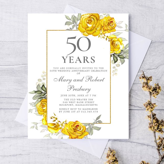Budget 50th Anniversary Yellow Floral Invitation (Creator Uploaded)