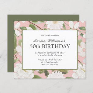 Budget 50th Birthday Feminine White Flowers Pink
