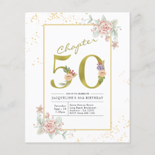 Budget 50th Birthday Floral Gold Script Invitation Flyer