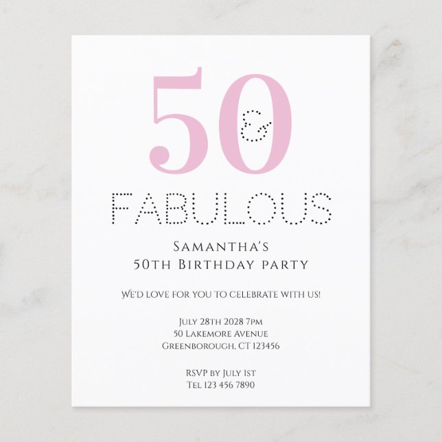 Budget 50th Birthday Modern Pink Party Invitation Flyer (Front)