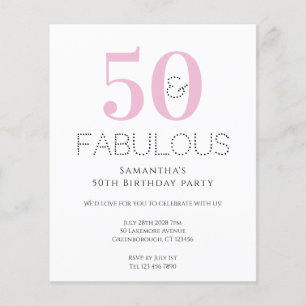 Budget 50th Birthday Modern Pink Party Invitation Flyer