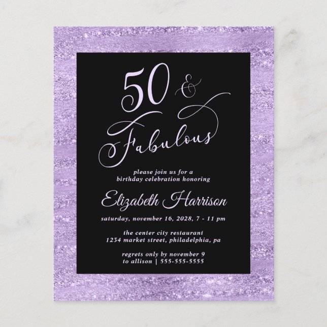 Budget 50th Birthday Party Elegant Purple (Front)