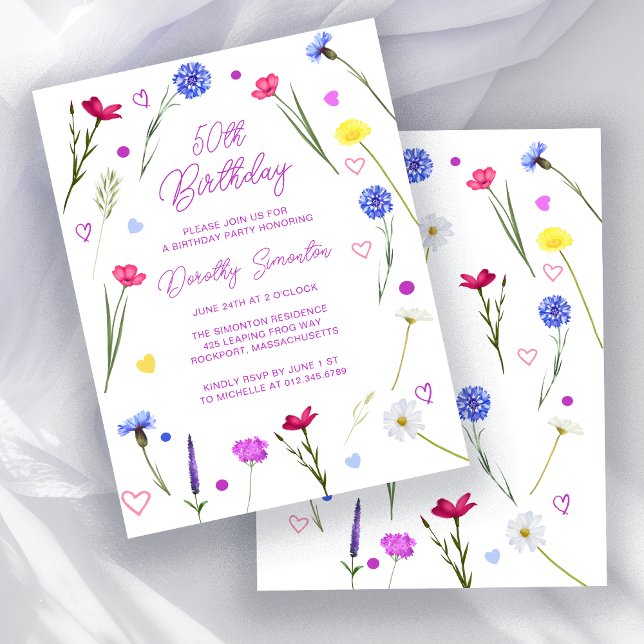 BUDGET 50th Birthday Party Wildflower Invitation (Creator Uploaded)