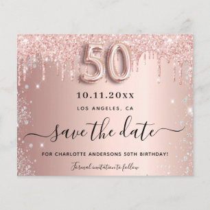Budget 50th birthday rose glitter save the date
