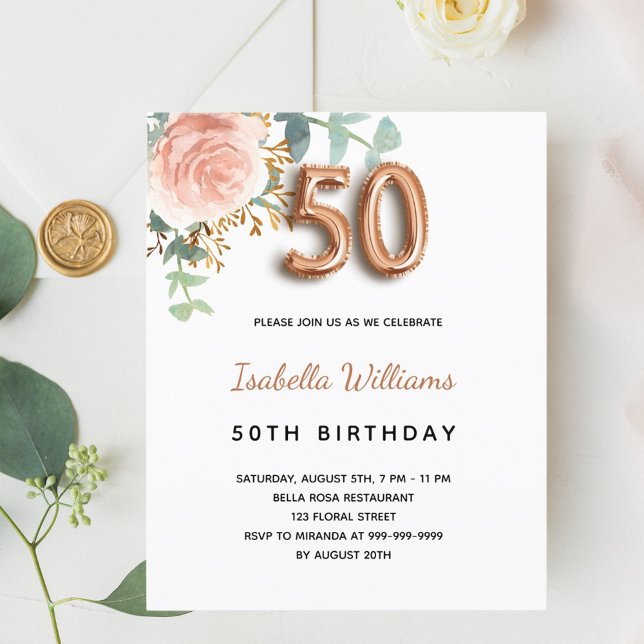 Budget 50th birthday rose gold eucalyptus floral (Creator Uploaded)