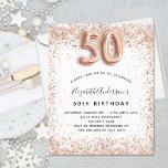 Budget 50th birthday rose gold white invitation<br><div class="desc">For an elegant 50th birthday.  A white background. Decorated with rose gold,  pink faux glitter,  sparkles.  Personalise and add a name,  and party details. The name is written with a hand lettered style script,  number 50 with balloon style fonts.</div>