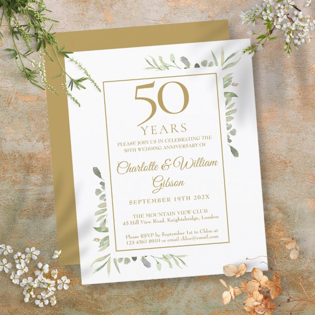 Budget 50th Golden Anniversary Greenery Invitation (Budget 50th Golden Anniversary Greenery Invitation)