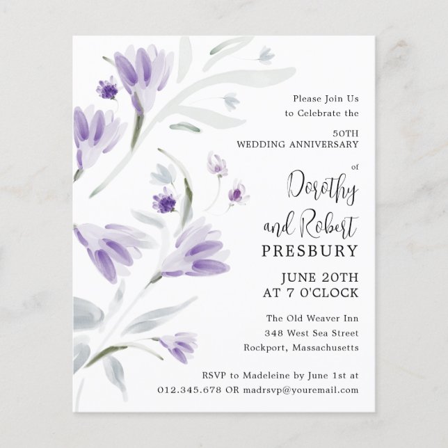 Budget 50th Wedding Anniversary Floral Invitation (Front)