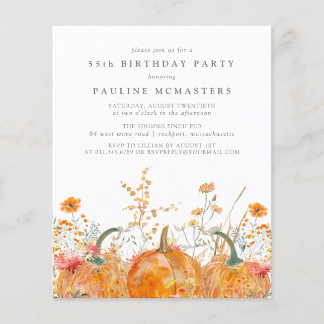 BUDGET 55th Birthday Pumpkin Wildflower Fall  (Front)