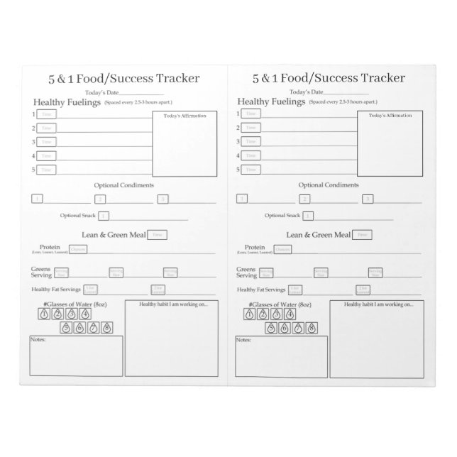 Budget 5-1 Food/Success Tracker Notepad (Front)