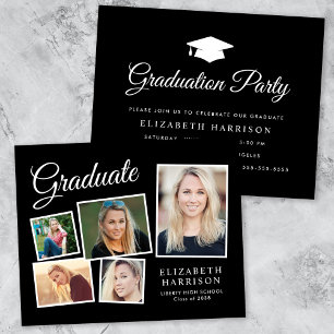 Budget 5 Photo Black Graduation Party Invitation
