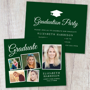 Budget 5 Photo Green Graduation Party Invitation