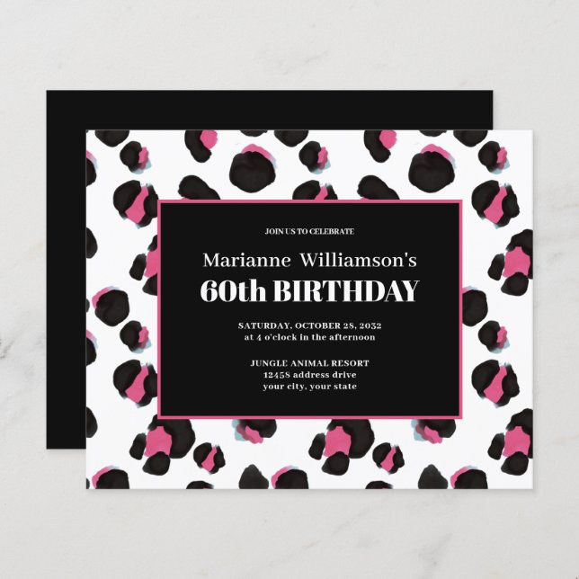 Budget 60th Birthday Feminine PINK LEOPARD PRINT (Front/Back)