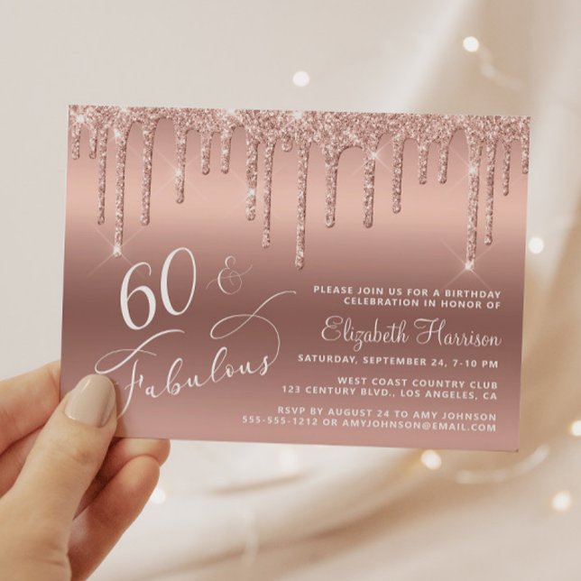 Budget 60th Birthday Glitter Rose Gold Invitation (Creator Uploaded)
