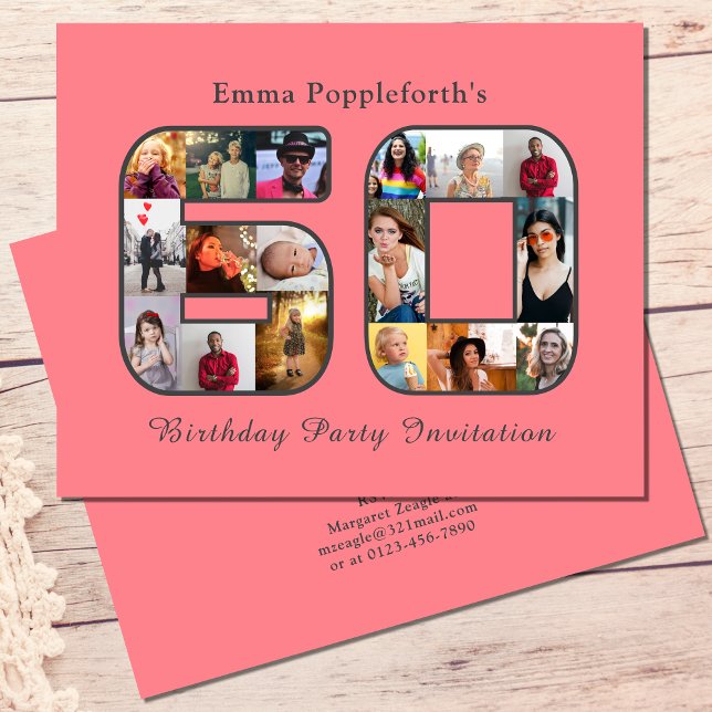 Budget 60th Birthday Invitation Sixty Photo Pink Flyer (Budget blush pink 60th birthday invitation. Personalized photo template collage.)