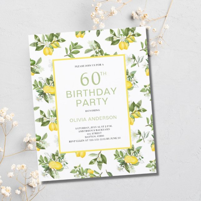 Budget 60th Birthday Lemon Citrus Invitation (Creator Uploaded)