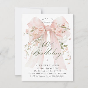 BUDGET 60th Birthday Party Elegant Pink Floral Invitation