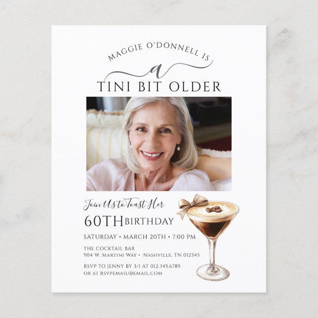 BUDGET 60th Birthday Photo Espresso Martini Invite (Front)