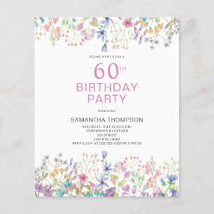Budget 60th Birthday Pink Floral Invitation