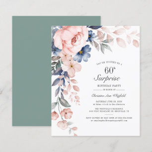 Budget 60th Birthday Pink Floral Script Invitation