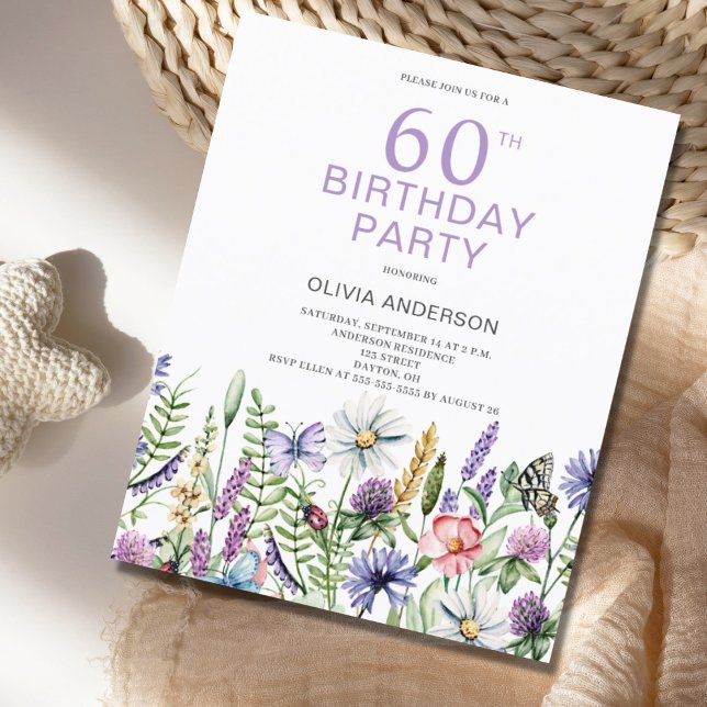 Budget 60th Birthday Purple Floral Invitation (Creator Uploaded)