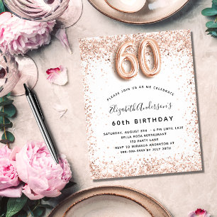 Budget 60th birthday rose gold white invitation