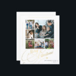 Budget 6 family photos Christmas Holiday Card<br><div class="desc">Elegant stylish Merry Christmas faux gold classic calligraphy script six family photos simple white holiday card with your custom personalised text on both sides. PLEASE NOTE that the background colour is editable. You can change it after selecting CUSTOMIZE option down below the PERSONALIZE IT menu. If you don't feel at...</div>