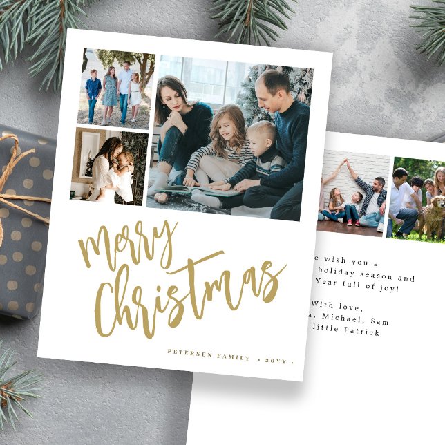 Budget 6 photo gold Merry Christmas Holiday Card (Creator Uploaded)