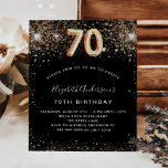 Budget 70th birthday black gold glitter invitation<br><div class="desc">A modern,  stylish and glamourous invitation for a 70th birthday party.  A black background decorated with faux glitter. The name is written with a modern golden coloured hand lettered style script.  Personalise and add your party details.  Number 70 is written with a balloon style font,  script.</div>
