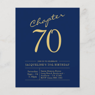 Budget 70th Birthday Invitation Navy Blue Flyer