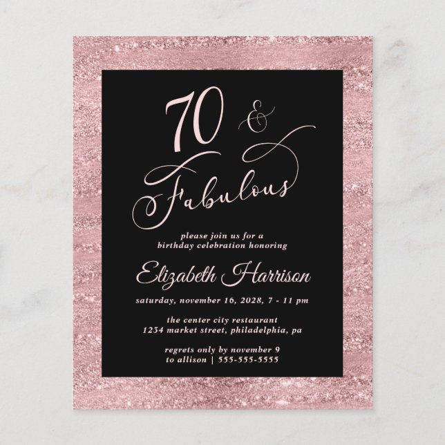 Budget 70th Birthday Party Elegant Rose Gold Flyer (Front)