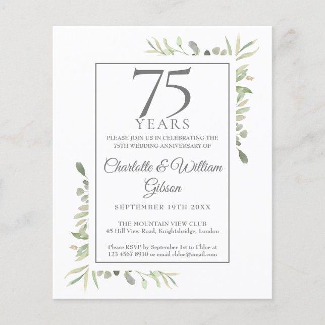 Budget 75th Anniversary Greenery Invitation (Front)