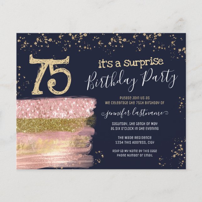 Budget 75th Birthday Glitter Cake Invitation  Flyer (Front)