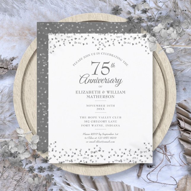 Budget 75th Wedding Anniversary Hearts Invitation (Budget 75th Wedding Anniversary Hearts Invitation)