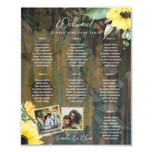 BUDGET 7Table Rustic Wood SUNFLOWERS PHOTO SEATING Print (Front)
